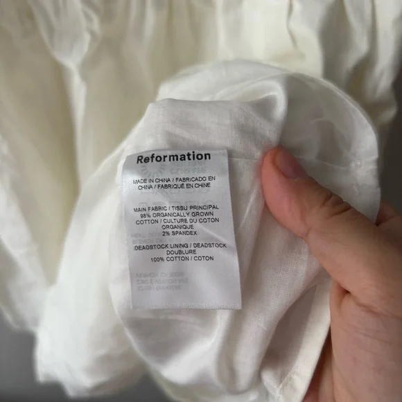 NWT Reformation Woods Short Sleeve Mini Dress in White Sz L‎